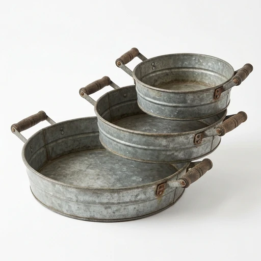 1DI-1702 – Round Tubs with Wood Handles — Set of 3