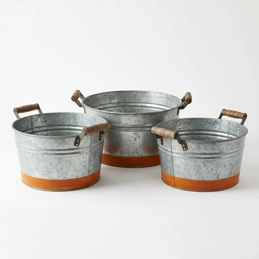 1DI-1703 – Round Tubs with Orange Band and Wood Handles — Set of 3