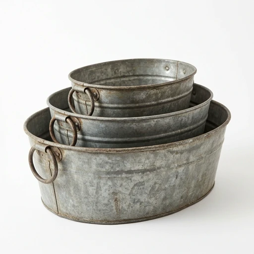 1DI-1704 – Oval Galvanized Tubs with Ring Handles — Set of 3