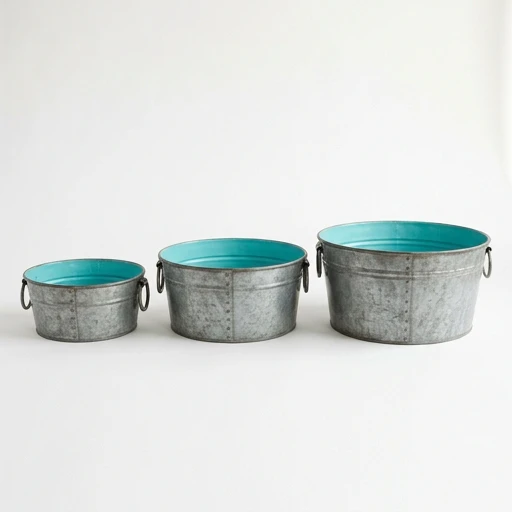 1DI-1706 – Round Tubs with Turquoise Interior — Set of 3