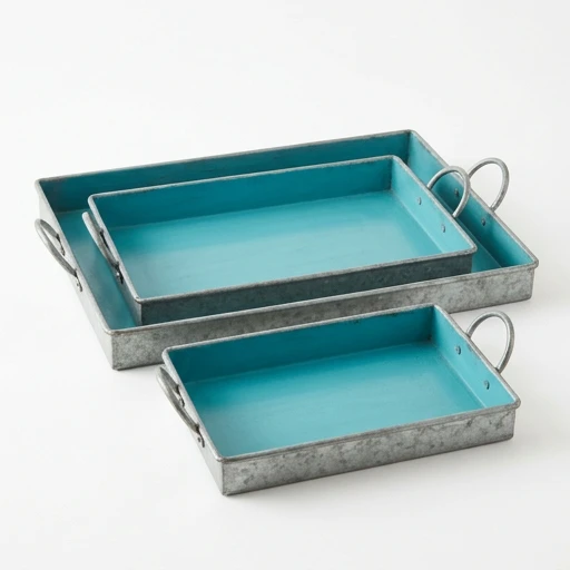 1DI-1707 – Rectangular Tubs with Turquoise Interior — Set of 3