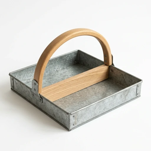 1DI-1713 – Square Galvanized Tray with Wood Divider Handle