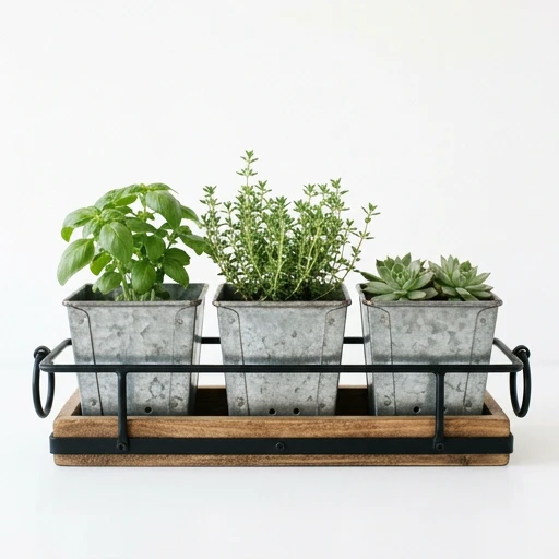1DI-1714 – 3-Pot Square Caddy on Wood Base with Black Frame