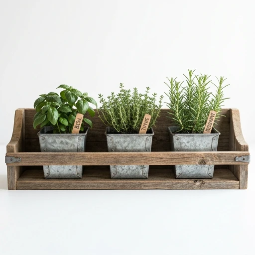 1DI-1715 – 3 Square Pots in Wood-Rail Caddy