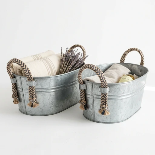 1DI-1719 – Oval Tubs with Patterned Rope Handles — Set of 2