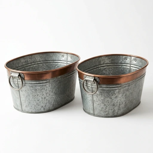 1DI-1722 – Oval Tubs with Copper Rim — Set of 2
