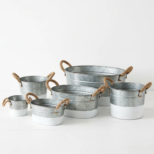 1DI-1723 – Oval Tub & Pot Collection — White Band, Set of 5
