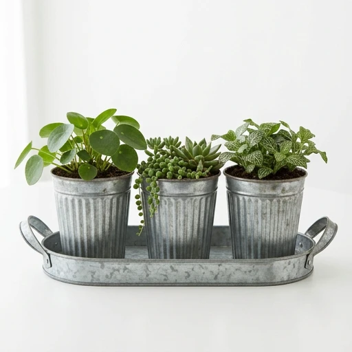 1DI-4334 – Fluted Pots on Oval Tray — Set of 3