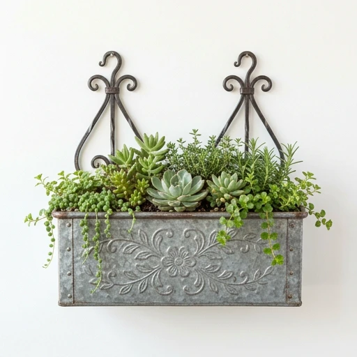 1DI-4335 – Embossed Rectangular Wall Planter with Iron Hangers