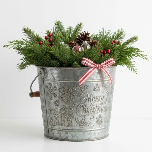 1DI-4337 – "Merry Christmas" Embossed Bucket Planter