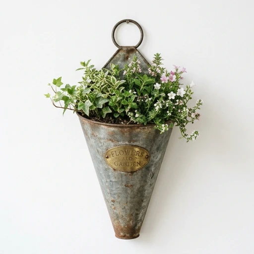 1DI-4339 – "Flowers & Garden" Vintage Wall Cone Planter