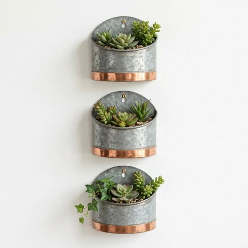 1DI-4340 – Wall Pocket Planters — Set of 3, Copper Rim
