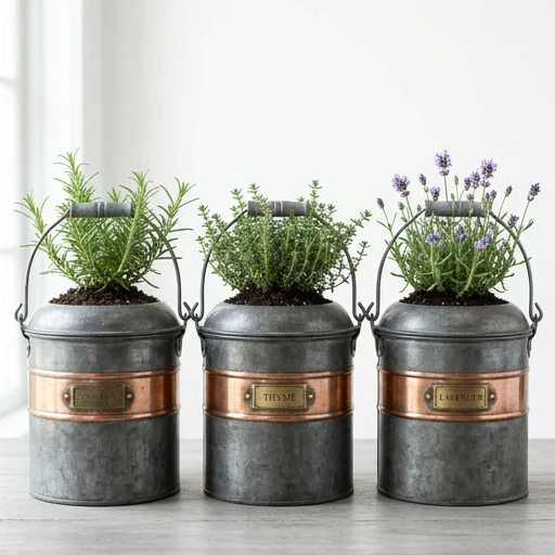 1DI-4344 – Copper-Band Dome-Top Pail Set of 3