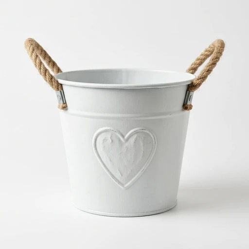 1DI-4360 – White Heart-Embossed Rope-Handle Bucket