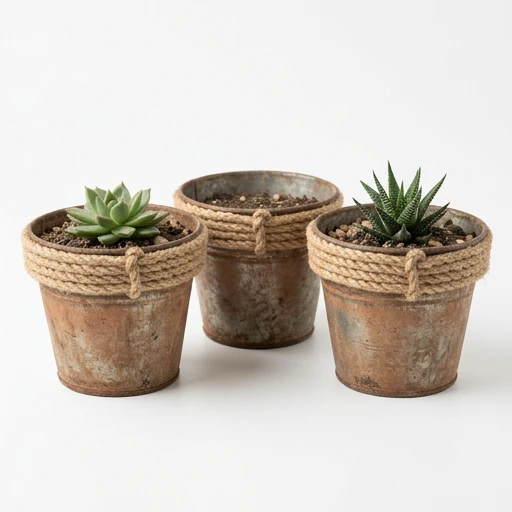 1DI-4371 – Rope-Rim Terracotta-Look Galvanized Pots — Set of 3