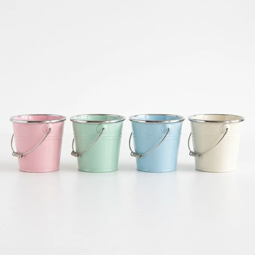 1DI-4374 – Enamel Colored Pail — Pastel Set of 4
