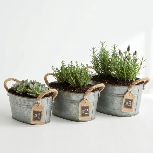 1DI-4377 – Oval Tubs with Numbered Burlap Tags — Set of 3
