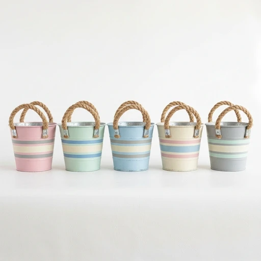 1DI-4380 – Striped Pastel Pails with Rope Handles — Set of 5