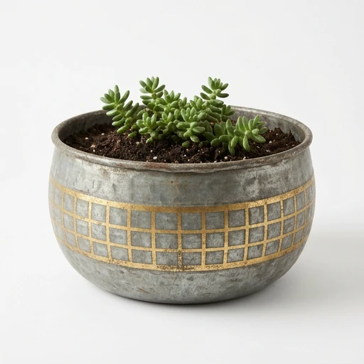 1DI-4381 – Gold-Grid Pattern Bowl Planter