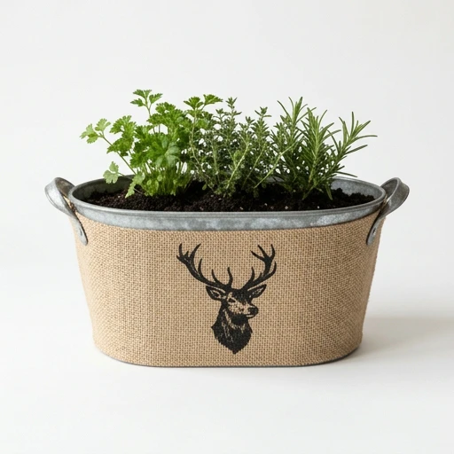 1DI-4383 – Burlap-Wrapped Tub with Deer Print
