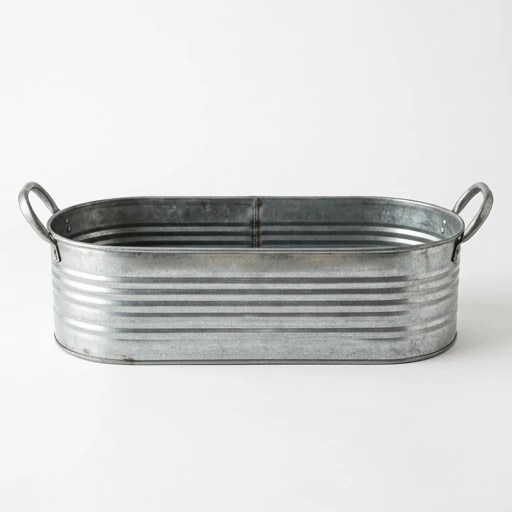 1DI-4385 – Oval Ribbed Silver Tub Planter