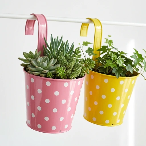 1DI-4386 – Polka-Dot Hook Pots — Pink & Yellow, Set of 2