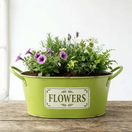 1DI-4395 – Lime Green Oval Tub — "Flowers" Print