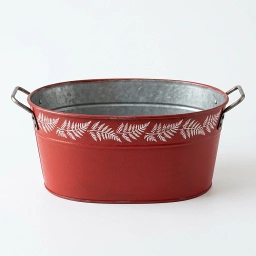 1DI-4398 – Red Oval Bucket with White Frond Pattern