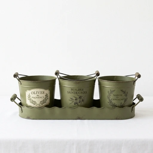 1DI-4400 – Olive "Cours Saleya" French Print Pots on Tray — Set of 3