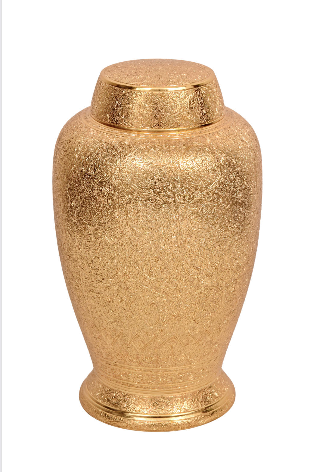 Finished engraved gold brass urn