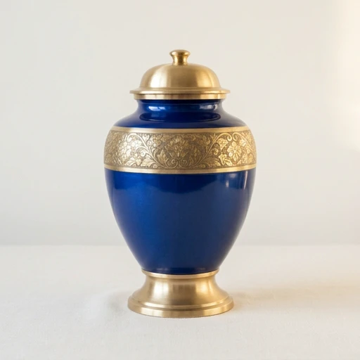 1DI-061 — Royal Blue Brass Urn with Gold Floral Band