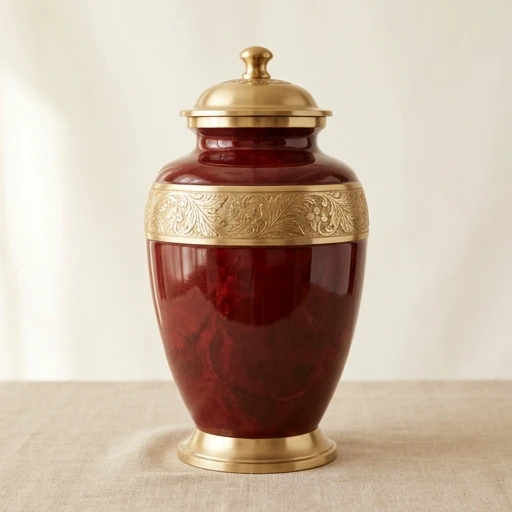 1DI-066 — Red Marble Brass Urn with Gold Band