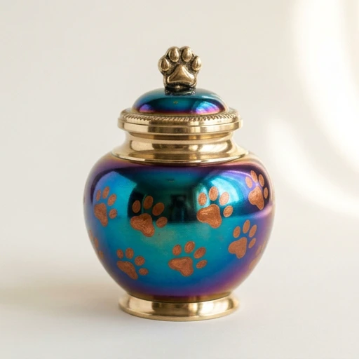 1DI-2021 — Rainbow Oil-Slick Paw-Print Pet Urn