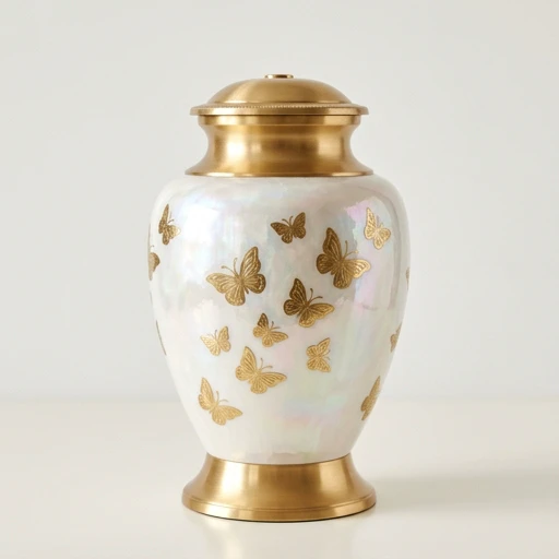 1DI-772 — Mother-of-Pearl Butterfly Inlay Brass Urn