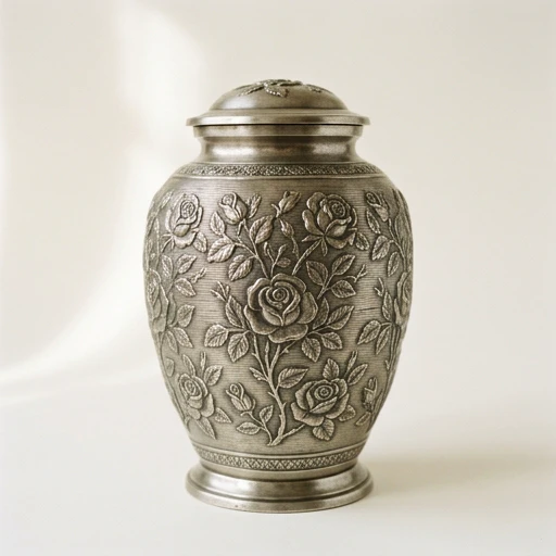 1DI-777 — Silver Embossed Rose Pattern Brass Urn