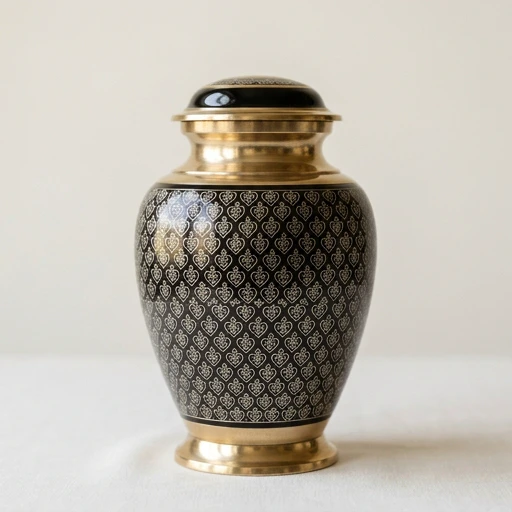 1DI-780 — Black Brass Urn with Silver Heart Pattern