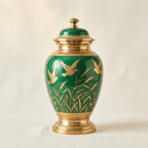 1DI-786 — Emerald Green Urn with Gold Birds
