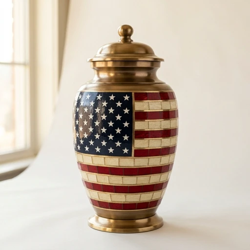 1DI-804 — American Flag Stars & Stripes Brass Urn