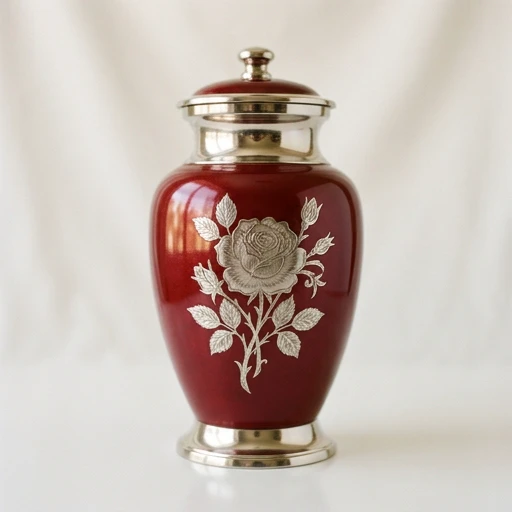 1DI-822 — Crimson Red Brass Urn with Silver Rose