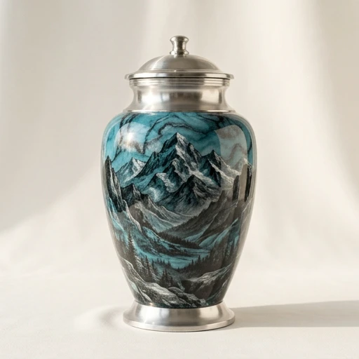 RI00100 — Teal Mountain Marble Aluminum Urn