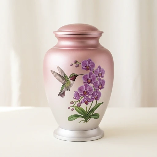 RI00102 — Rose Hummingbird Marble Aluminum Urn