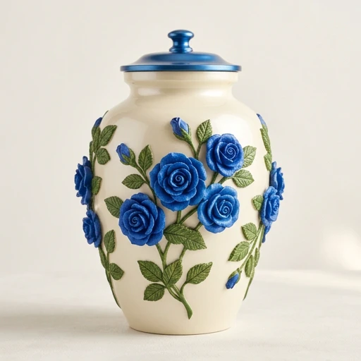 RI00103 — 3-D Blue Roses Aluminum Urn