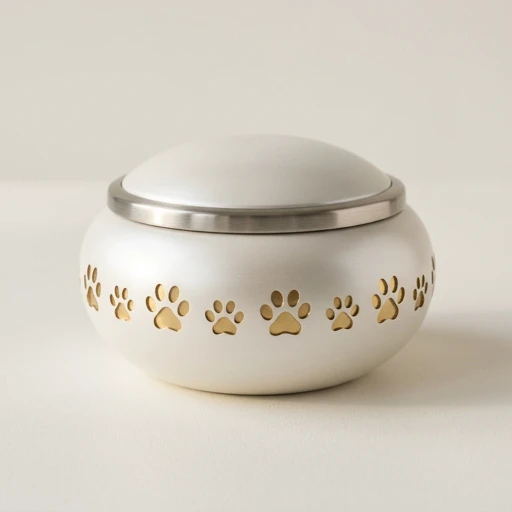 RI00122 — Brass Oddessey Bowl Pet Urn — White Paw