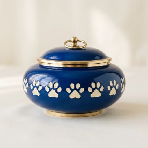 RI00123 — Brass Oddessey Bowl Pet Urn — Blue Paw