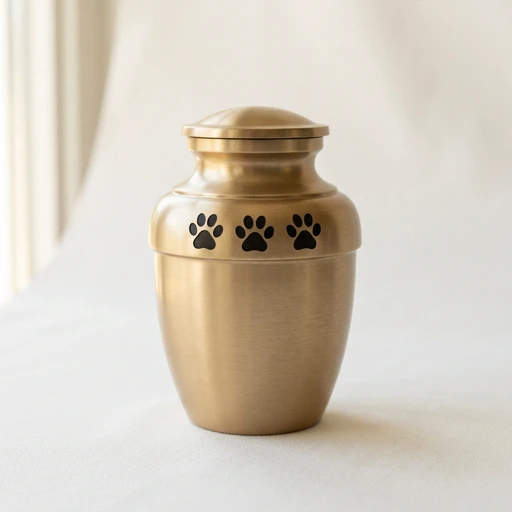 RI00139 — Brushed Gold Paw-Print Aluminum Pet Urn