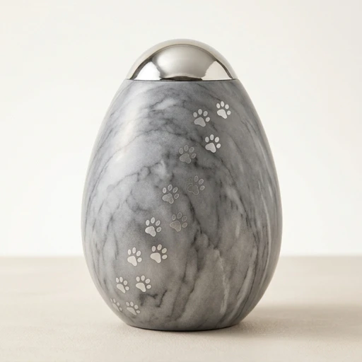 RI00140 — Teardrop Gray Paw-Print Aluminum Pet Urn