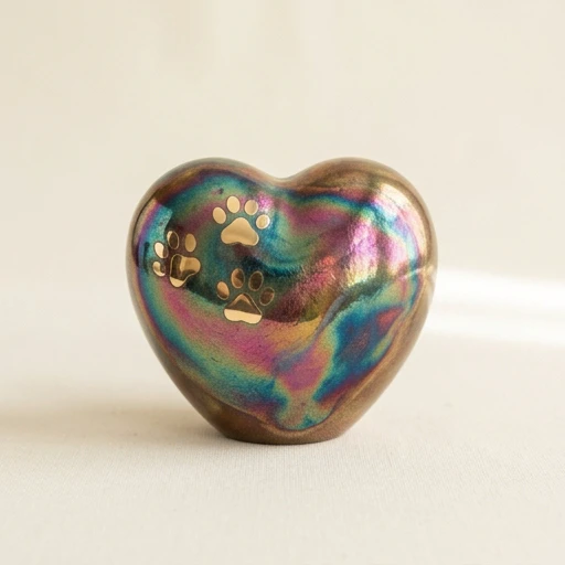 RI00153 — Raku Iridescent Heart Keepsake — Brass Paw