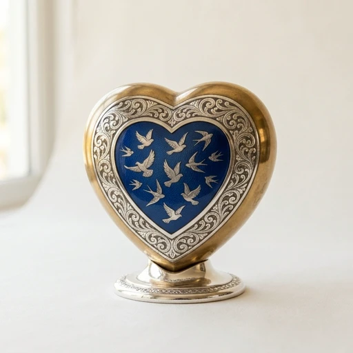 RI00154 — Nickle-Plate Engraved Blue Heart Keepsake