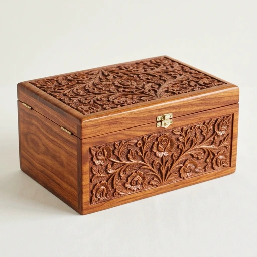 RI00167 — Sheesham Wood Carved Floral Box Urn