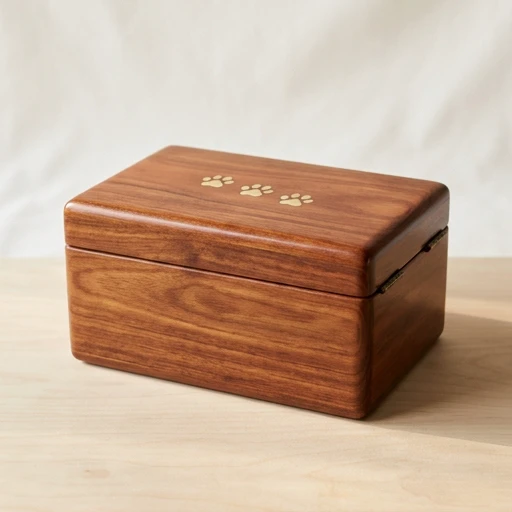 RI00168 — Sheesham Wood Box Urn — Brass Paw Inlay
